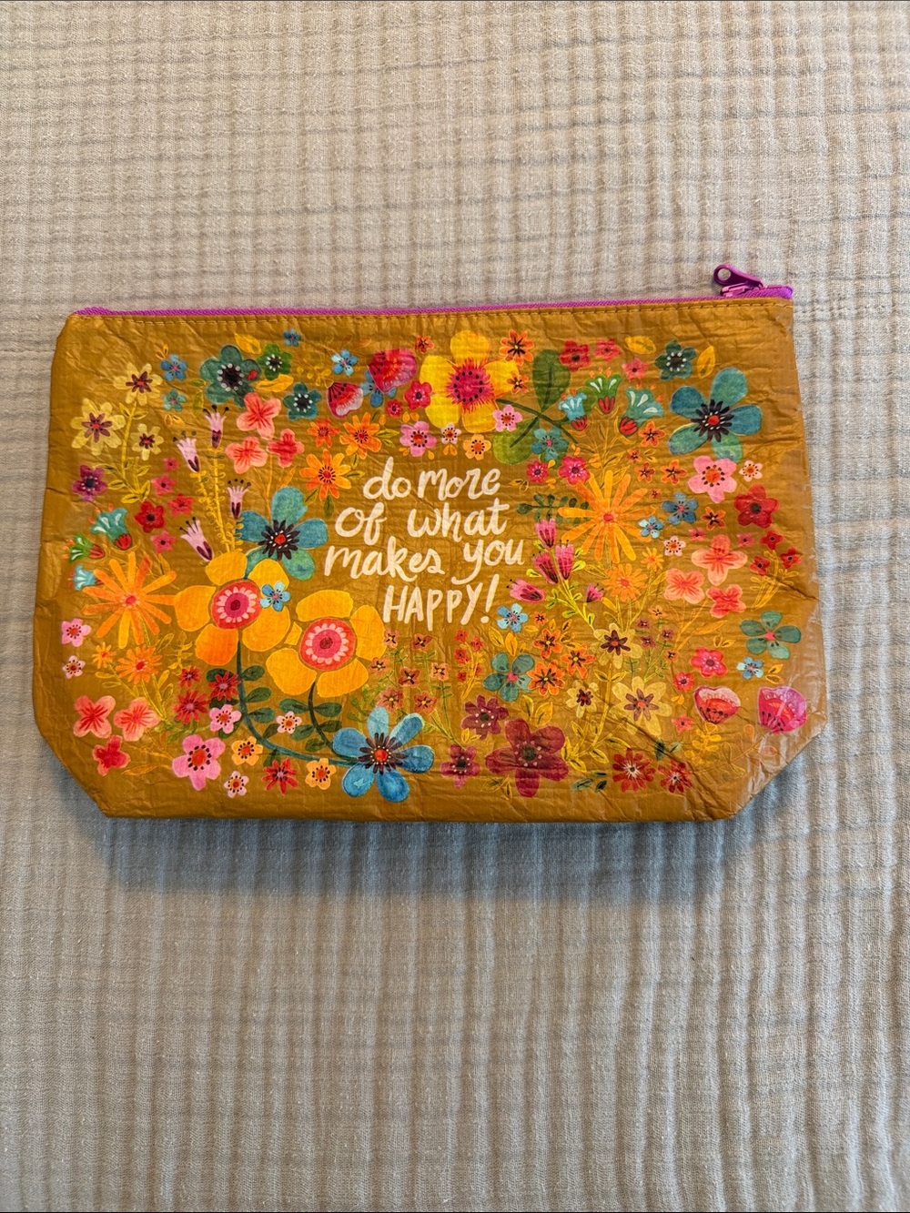 NATURAL LIFE Reversible Floral Zippered Pouch with Pink Trim